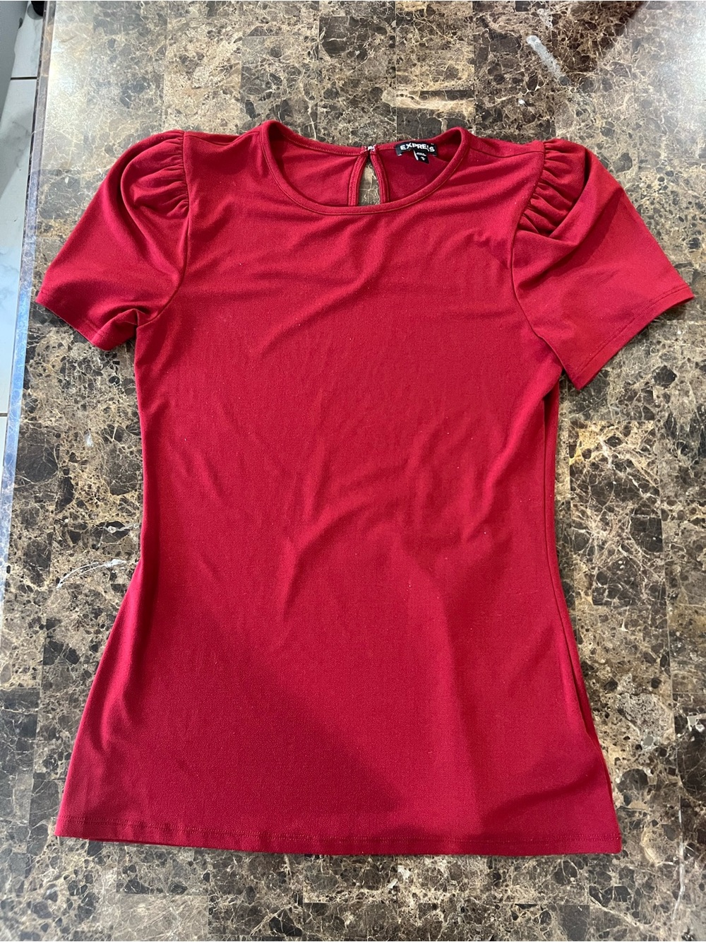Express Women's Red Puff Sleeve Short-Sleeve Tee